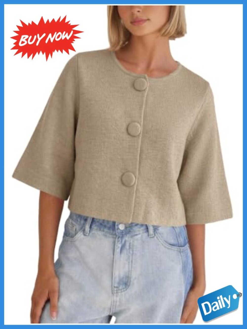 Cropped Half Sleeve Cardigan Sweater Knit Button Down Top